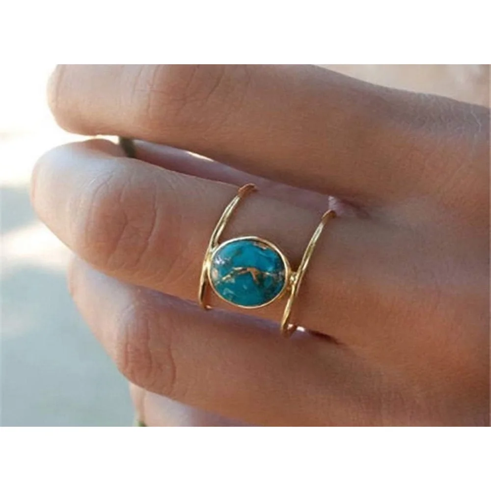 Large Turquoise Gold Filled Band, Bar‎ Ring, Size 8